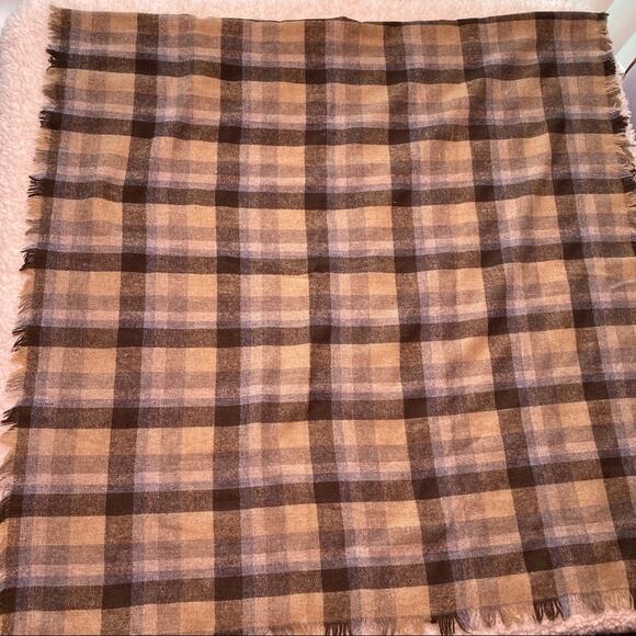 Wool Blend Brown and Cream Plaid Wrap - Picture 7 of 9